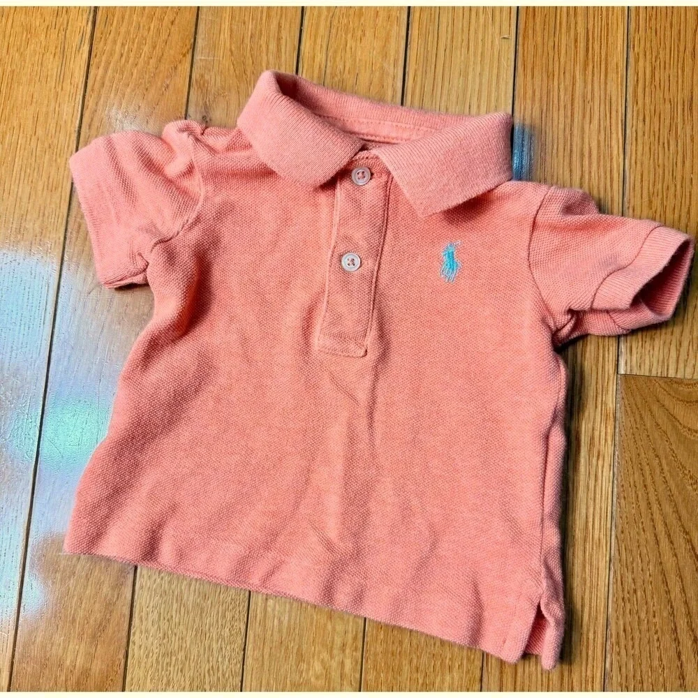 Ralph Lauren Kids Coral‎ Orange Short Sleeve Pique Polo Shirt Size 3M Pony Logo